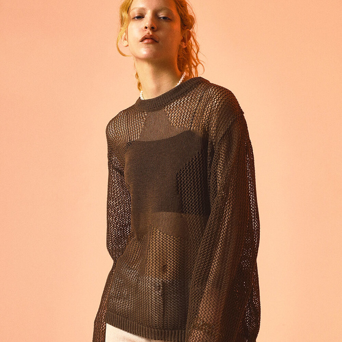 韓國PRENDA - STAR PUNCHING NET KNIT BROWN